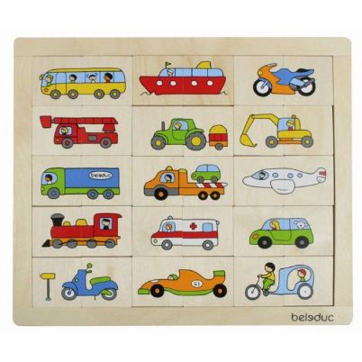 Ξύλινο παζλ συνδυασμών οχημάτων Beleduc 11007 – Εκπαιδευτικό παιχνίδι για ανάπτυξη λόγου και επικοινωνίας σε μικρά παιδιά