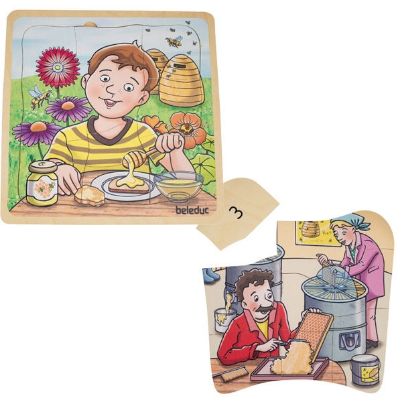 Beleduc 17060 Ξύλινο Παζλ Επιπέδων Μέλι – 5 επίπεδα για την παραγωγή μελιού από τη μέλισσα έως το μπουκάλι σε παιδιά