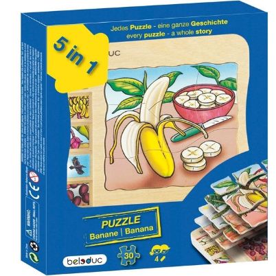 Beleduc 17049 Παζλ Εξέλιξης Μπανάνα – Ξύλινο παζλ 5 επιπέδων για ανάπτυξη μπανάνας και ανάπτυξη λόγου σε παιδιά