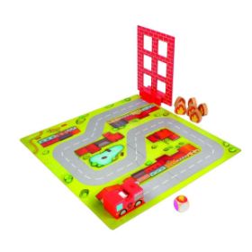 Το πλήρες σετ Beleduc 22890 Συναγερμός Φωτιάς με το μεγάλο ταμπλό, τις φλόγες και τους ξύλινους πυροσβέστες.