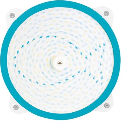 Ο ξύλινος επιτοίχιος Τροχός Οφθαλμαπάτης Νερό Beleduc 23800 με τα μπλε γεωμετρικά μοτίβα.