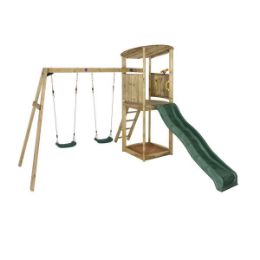 Εικόνα της Plum® Bonobo Ξύλινος Πύργος Δραστηριοτήτων με 2 Κούνιες, Τσουλήθρα & Μονοκιάλι (27504)