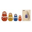 Το ξύλινο παζλ Nathan 332918 Ρώσικες Κούκλες με τα 5 επίπεδα μεγεθών σε πλήρη διάταξη, ώστε να φαίνονται όλα τα κομμάτια του, σε σειρά μειούμενου μεγέθους.