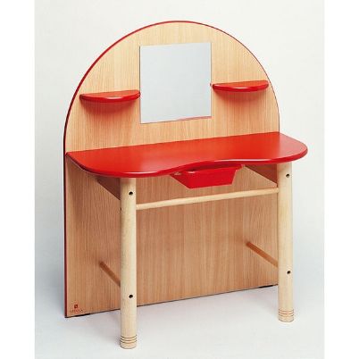 Η τουαλέτα-κομμωτήριο Nathan 371230 σε κόκκινο και χρώμα οξιάς με τον κεντρικό καθρέφτη.