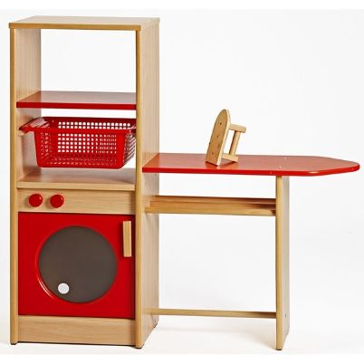 Η κόκκινη μονάδα πλυσίματος ρούχων Nathan 371231 με τους ενσωματωμένους χώρους πλύσης και σιδερώματος.