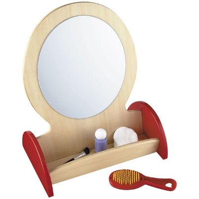 Ο επιτραπέζιος καθρέφτης Nathan 372026 με τον ξύλινο σκελετό και τις κόκκινες λεπτομέρειες λάκας.