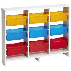 Η πλάτη επίπλου Nathan 372144 με τα 9 πολύχρωμα πλαστικά συρτάρια σε λευκό σκελετό μελαμίνης.