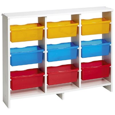 Η πλάτη επίπλου Nathan 372144 με τα 9 πολύχρωμα πλαστικά συρτάρια σε λευκό σκελετό μελαμίνης.