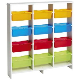 Η πλάτη επίπλου Nathan 372145 με τα 12 πολύχρωμα πλαστικά συρτάρια σε λευκό σκελετό.