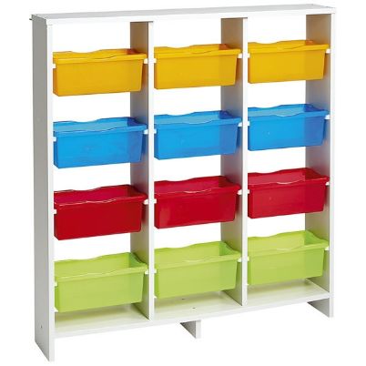 Η πλάτη επίπλου Nathan 372145 με τα 12 πολύχρωμα πλαστικά συρτάρια σε λευκό σκελετό.