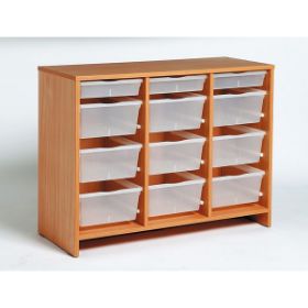 Η μονάδα αποθήκευσης Nathan 372534 με τα 12 διαφανή πλαστικά κουτιά σε πλήρη διάταξη.