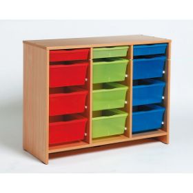 Η μονάδα αποθήκευσης Nathan 372539 με τα 12 πολύχρωμα πλαστικά κουτιά σε πλήρη διάταξη.