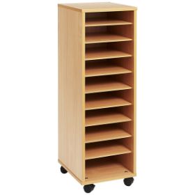 Η τροχήλατη ραφιέρα 10 θέσεων Nathan 372586 από μασίφ μελαμίνη με τους ανθεκτικούς τροχούς της.