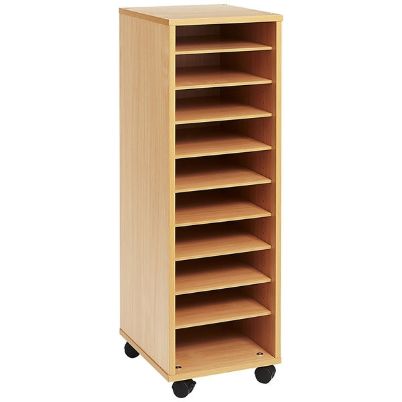 Η τροχήλατη ραφιέρα 10 θέσεων Nathan 372586 από μασίφ μελαμίνη με τους ανθεκτικούς τροχούς της.