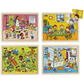 Το Σετ 4 Ξύλινα Παζλ Nathan «Μεγαλώνοντας Υγιεινά» – 12 Τεμαχίων (Κωδ. 387176), για παιδιά από 3 ετών, σε λευκό φόντο.