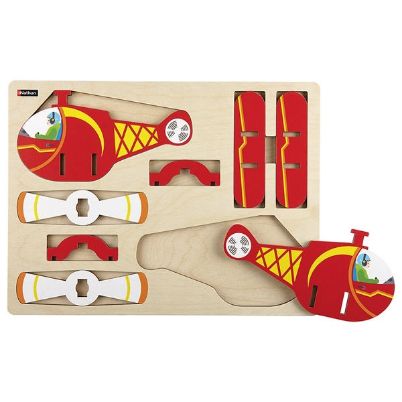 ο τρισδιάστατο ξύλινο παζλ ελικόπτερο Nathan 387224 πάνω στη βάση του.