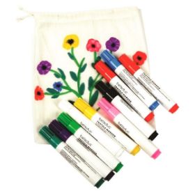 Πολύχρωμα σχέδια πάνω σε βαμβακερό ύφασμα φτιαγμένα με τους μαρκαδόρους Beleduc 40152.