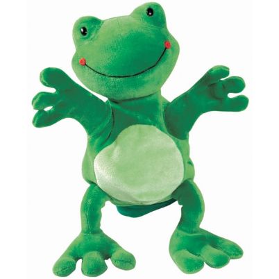 Η πράσινη λούτρινη γαντόκουκλα Βάτραχος Beleduc 40277 με τα μεγάλα μάτια και το φιλικό χαμόγελο.