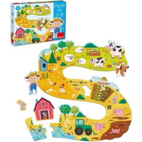 Μεγάλο χάρτινο εκπαιδευτικό παζλ Goula 53176 με θέμα μια χαρούμενη φάρμα, που περιλαμβάνει 18 μεγάλα κομμάτια και δύο ξεχωριστές φιγούρες για παιχνίδι.