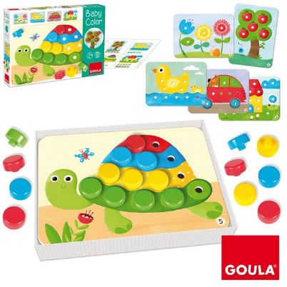 Εκπαιδευτικό παιχνίδι Baby Color Goula 53140 με χρωματιστές κάρτες και μεγάλες στρογγυλές σφήνες για την εκμάθηση χρωμάτων και τον συντονισμό των κινήσεων.