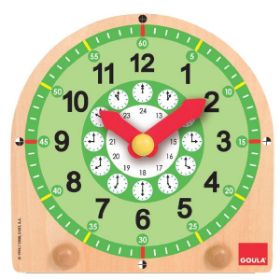Σταθερό ξύλινο εκπαιδευτικό ρολόι Goula 55125 με εμφανείς δείκτες για ώρες και λεπτά, ιδανικό για την εκμάθηση της ώρας και του χρόνου.