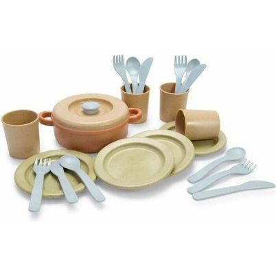 Οικολογικό πλήρες σετ φαγητού Dantoy BIO 22 τεμαχίων από bio-plastic σε παστέλ χρώματα για εκπαιδευτικό παιχνίδι ρόλων.