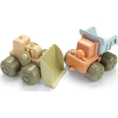 Σετ 2 οικολογικών κατασκευαστικών οχημάτων Dantoy BIO σε γήινες παστέλ αποχρώσεις, ιδανικά για παιχνίδι στην άμμο και το εργοτάξιο.