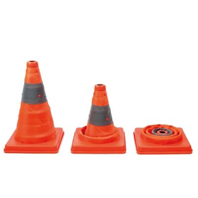 Τρεις πορτοκαλί υφασμάτινοι κώνοι κυκλοφορίας Beleduc 68160 σε όρθια  αλλά και συμπτυγμένη θέση.