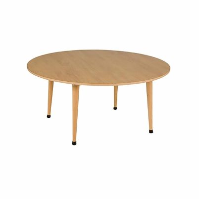 Το στρογγυλό τραπέζι σε φυσικό χρώμα 115100 Nienhuis Montessori σε λευκό φόντο.