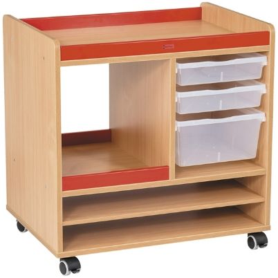 Το τροχήλατο έπιπλο αποθήκευσης Nathan 372911 από μελαμίνη με τα πλαστικά κουτιά και τα ράφια.