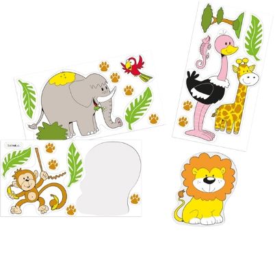 Τα 3 φύλλα με τα πολύχρωμα αυτοκόλλητα τοίχου Beleduc 23685 με θέμα τη ζούγκλα.