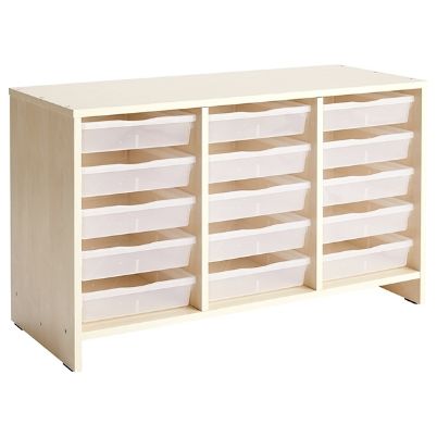 Η χαμηλή συρταριέρα Nathan 372268 με τα 15 διαφανή ρηχά συρτάρια σε πλήρη παράταξη.