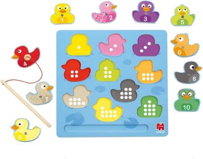 Ξύλινο μαγνητικό παζλ Goula 59453 με 10 πολύχρωμα παπάκια και αριθμούς, ιδανικό για την εκμάθηση των πρώτων αριθμών και ποσοτήτων.