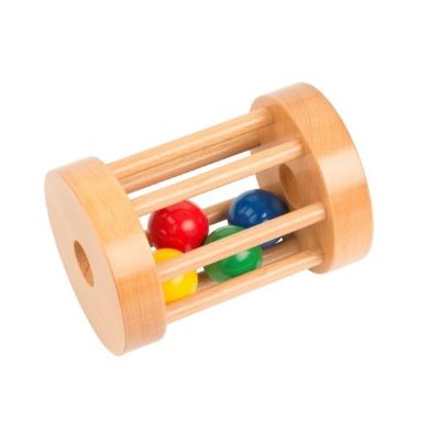 Το ξύλινο παιχνίδι Montessori με τις χρωματιστές μπίλιες 90198 Educo Βαρελάκι που Κυλάει, ιδανικό για παιδιά από 6 μηνών, σε λευκό φόντο.