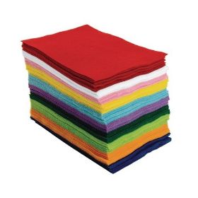 Το Σετ 100 Φύλλα Τσόχας 15x23cm σε 10 Χρώματα – Childhood Supply CHEZFELT για ατελείωτες χειροτεχνίες, σε λευκό φόντο.