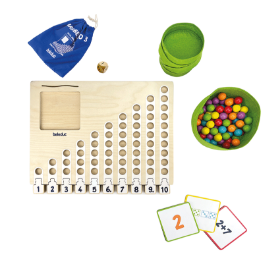 Το ξύλινο παιχνίδι αρίθμησης Beleduc 21025 Marbelino 3 με τις πολύχρωμες μπαλίτσες και τις κάρτες δραστηριοτήτων.