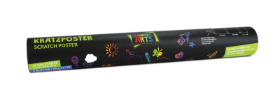 Το γιγάντιο μαύρο πόστερ Scratch Art Beleduc 53051 διαστάσεων 750x520mm μαζί με το ξυλάκι χάραξης, στην κλειστή συσκευασία.