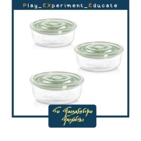 Το σετ των 3 στρογγυλών τάπερ Miniland 89271 με το σκίουρο και τα πράσινα καπάκια.