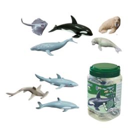 Το πλήρες σετ των 8 μεγάλων θαλασσινών ζώων Miniland 27460 παρατεταγμένα.