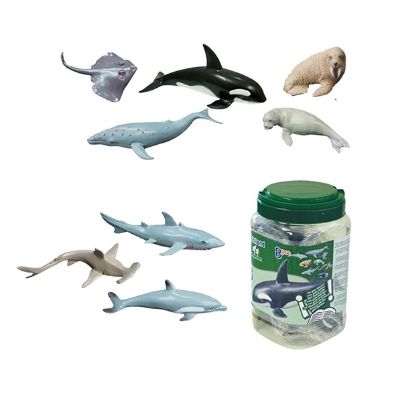 Το πλήρες σετ των 8 μεγάλων θαλασσινών ζώων Miniland 27460 παρατεταγμένα.