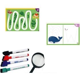 Το πλήρες εκπαιδευτικό σετ Beleduc 29010 Fit For School 2 με τις 60 κάρτες, τους μαρκαδόρους και τον μεγεθυντικό φακό.