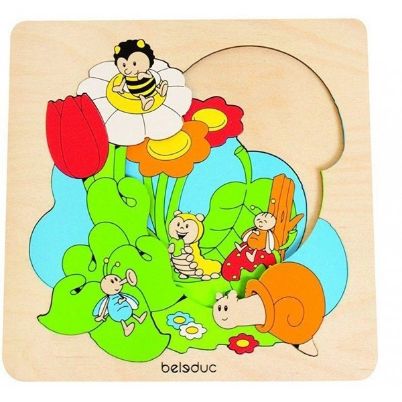 Ξύλινο παζλ ανακάλυψης Beleduc 17520 με θέμα το λουλούδι και πολλαπλά επίπεδα συναρμολόγησης.