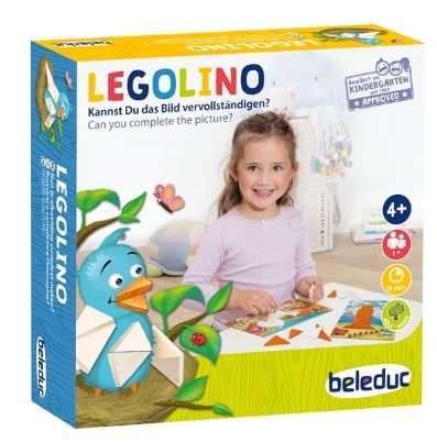 Το πλήρες σετ Beleduc 22571 Legolino με τα 14 ξύλινα γεωμετρικά κομμάτια και τις 15 κάρτες ασκήσεων Tangram.