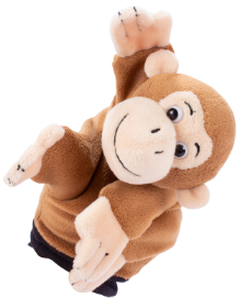 Η καφέ λούτρινη γαντόκουκλα Μαϊμού Beleduc 40123 με το φιλικό χαμόγελο και τα μεγάλα αυτιά.