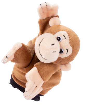 Η καφέ λούτρινη γαντόκουκλα Μαϊμού Beleduc 40123 με το φιλικό χαμόγελο και τα μεγάλα αυτιά.