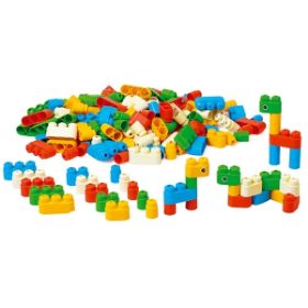 Το πλούσιο σετ 180 τεμαχίων Beleduc 20205 Poly-M με πολύχρωμα τουβλάκια για ελεύθερες κατασκευές.