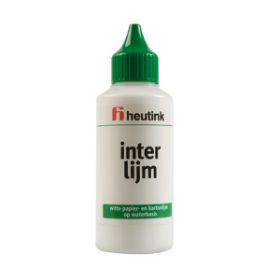 Λευκό πλαστικό μπουκάλι κόλλας Heutink 115ml με πράσινο στόμιο, σε λευκό φόντο.