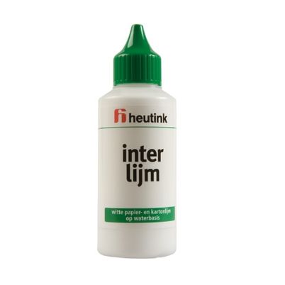 Λευκό πλαστικό μπουκάλι κόλλας Heutink 115ml με πράσινο στόμιο, σε λευκό φόντο.