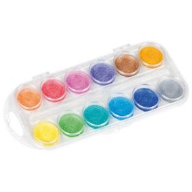 Η άσπρη και διαφανής πλαστική συσκευασία από τις περλέ νερομπογιές 12 χρωμάτων 040002 Heutink, σε λευκό φόντο.