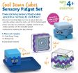 Η πίσω όψη της συσκευασίας του Learning Resources LER 5582 Cool Down Cubes Sensory Fidget Set, σε λευκό φόντο.
